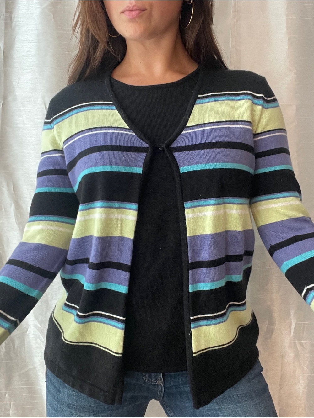Requirements Striped Cardigan Women Small Colorblock Knit Sweater Indie Rory Y2K